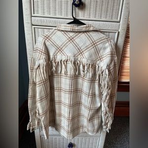 Brown and cream fringe plaid shaket